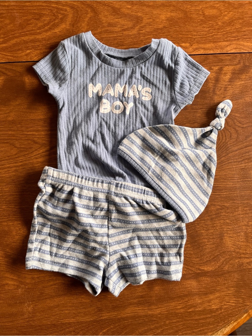 Baby Essentials Blue Striped 'MAMA'S BOY' Pajama Set with Hat